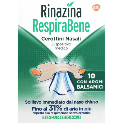 Rinazina Respirabene 10 Cerotti Nasali Aromi Balsamici